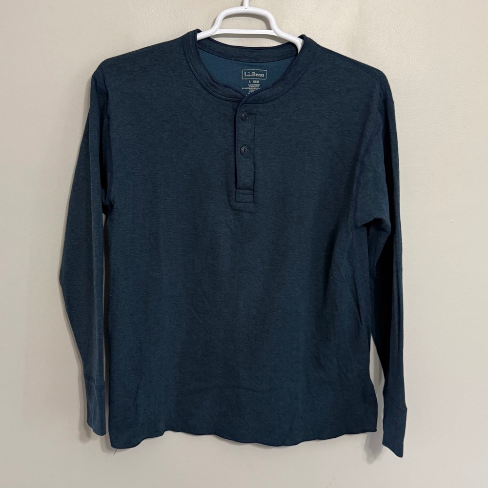LL Bean Mens Large Blue River Driver Wool Blend Two Layer Henley Sweater - Picture 2 of 8